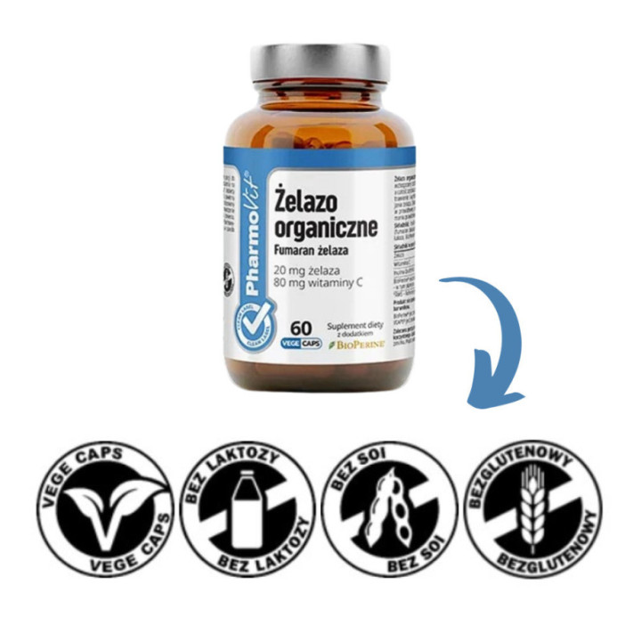 Żelazo (20 mg) 60 kapsułek - Pharmovit (Clean Label) suplement diety
