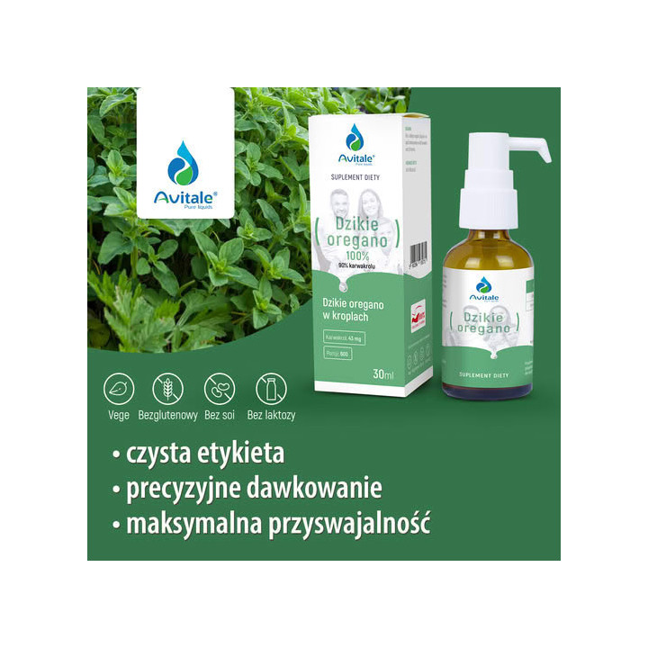 Dzikie oregano 100% naturalny olej, 90% Naturalnego karwakrolu 30 ml suplement diety - Avitale