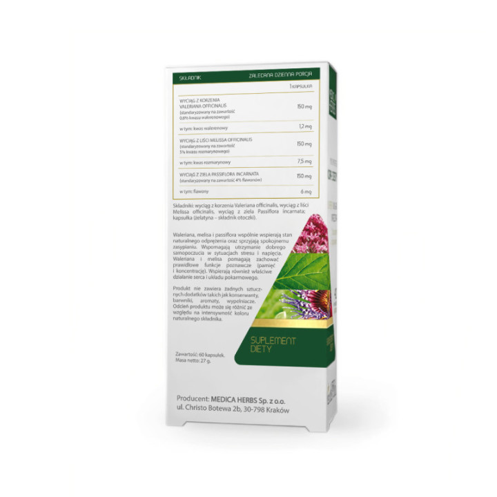 Waleriana, Melisa, Passiflora 60 kapsułek suplement diety - MEDICA HERBS