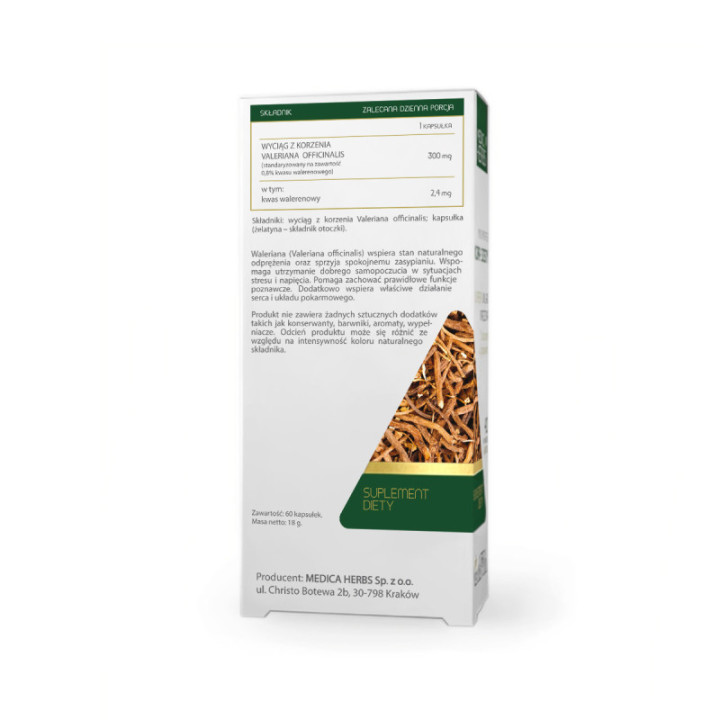 Waleriana (Kozłek Lekarski) 300mg, 60 kapsułek suplement diety - MEDICA HERBS