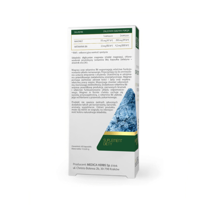 Magnez Chelat + Wit. B6 60 kapsułek suplement diety - MEDICA HERBS