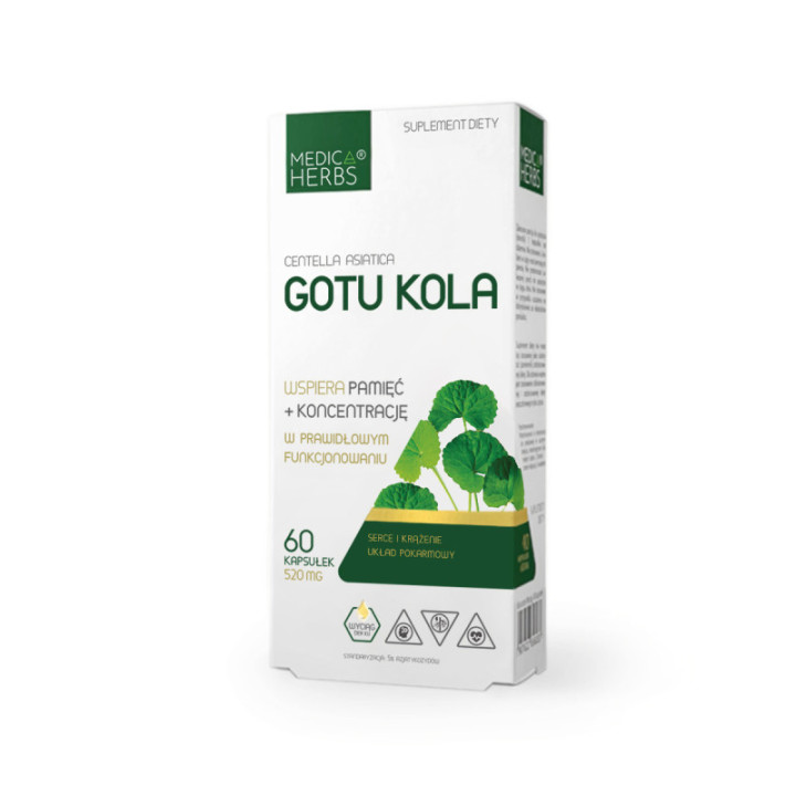 Gotu Kola 5% azjatykozydów, 60 kapsułek suplement diety- MEDICA HERBS