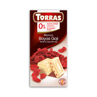 Czekolada biała z jagodami goji bez dodatku cukru – Torras 75 g