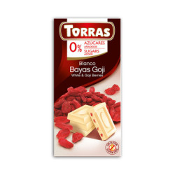 Czekolada biała z jagodami goji bez dodatku cukru – Torras 75 g