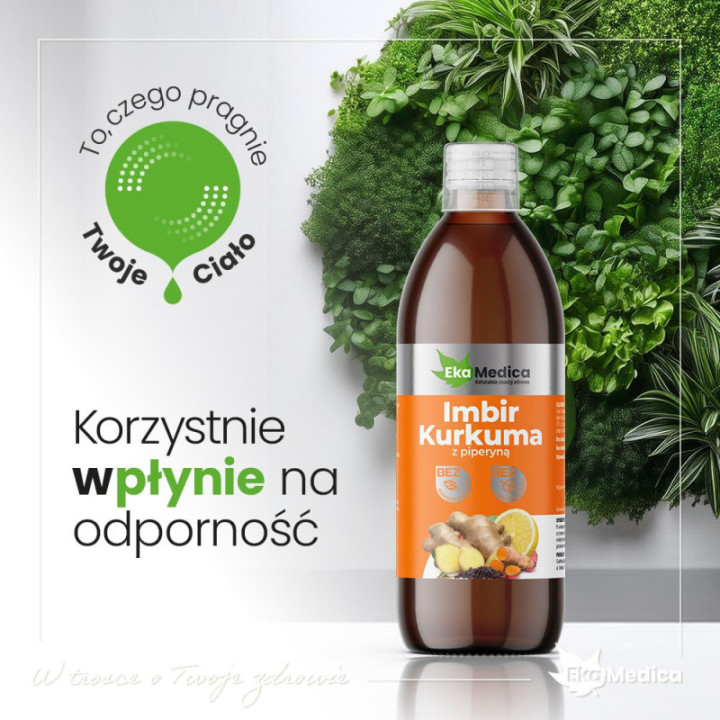 Imbir i Kurkuma z piperyną suplement diety w płynie 500 ml - EkaMedica