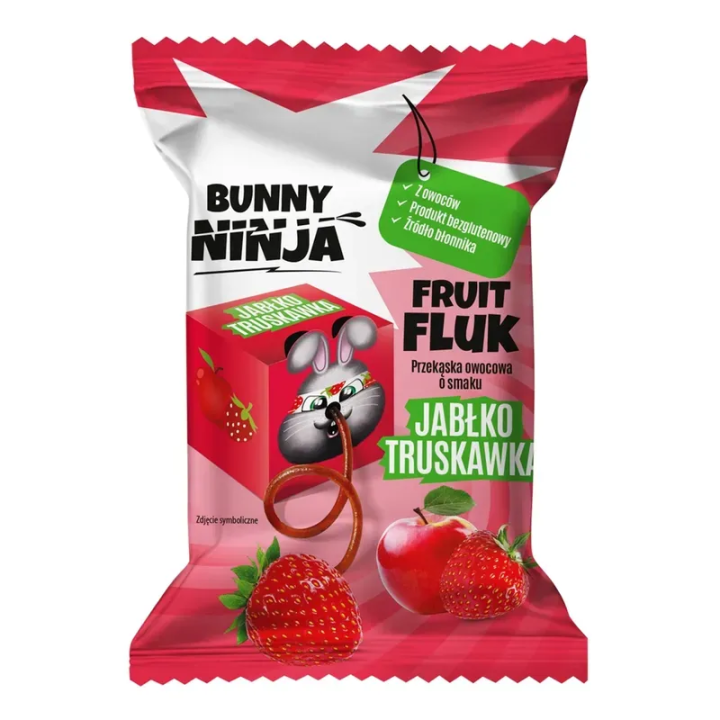 Fruit fluk o smaku jabłka i truskawki przekąska owocowa Bunny Ninja 15 g