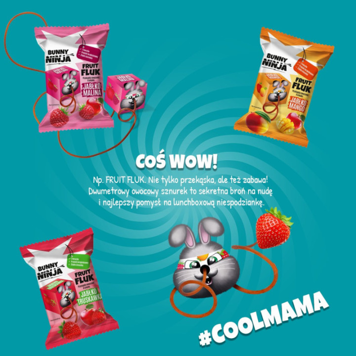 Fruit fluk o smaku jabłka i truskawki przekąska owocowa Bunny Ninja 15 g