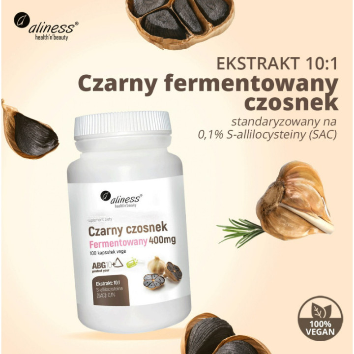 Czarny czosnek fermentowany ABG10+® 400 mg x 100 kapsułek Vege suplement diety - Aliness