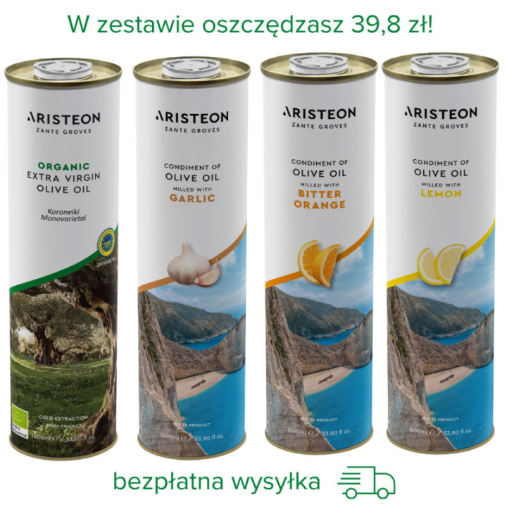 Oliwa z oliwek Aristeon zestaw 4 oliw po 1 litr BEZPŁATNA DOSTAWA