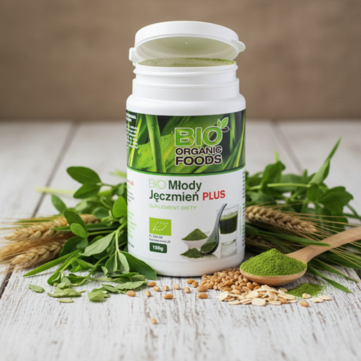 BIO Młody Jęczmień PLUS – 5 Ekologicznych Superfoods dla Zdrowia