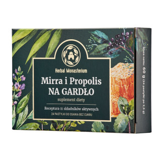 Mirra i Propolis na Gardło bez cukru, pastylki do ssania, 24 sztuk - Herbal Pharmaceuticals