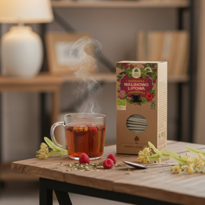 BIO herbatka malinowo-lipowa 25 saszetek Dary Natury 62,5 g