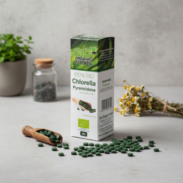 BIO Chlorella + Młody Jęczmień – Ekologiczny Zestaw z Oliwą i Shakerem