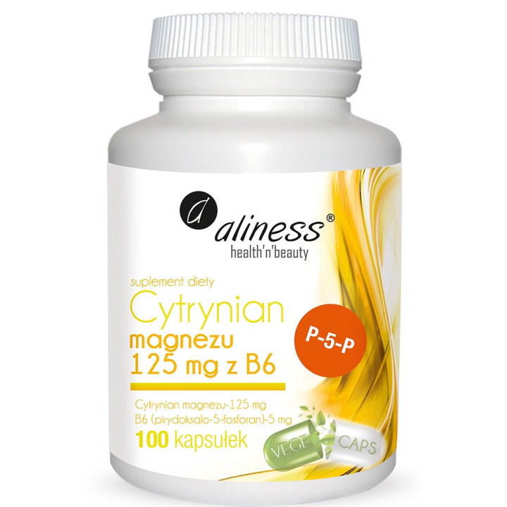 Cytrynian Magnezu 125 mg z B6 (P-5-P) 100 kapsułek, suplement diety - Aliness