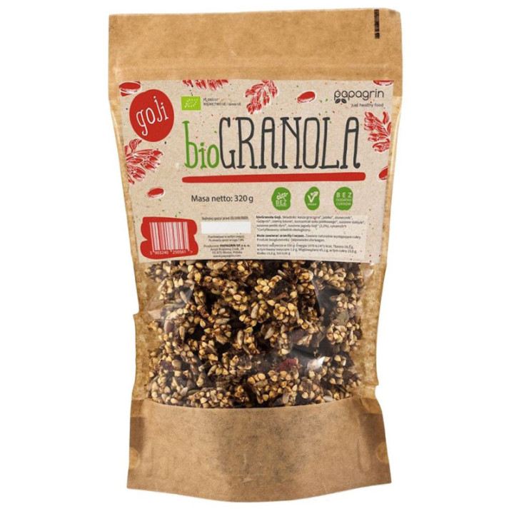 Granola z Goji bez dodatku cukru, bezglutenowa BIO 320 g - Papagrin