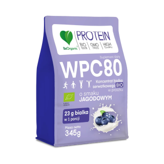 Białko Serwatkowe WPC 80 BIO Jagodowe 345 g - BeOrganic