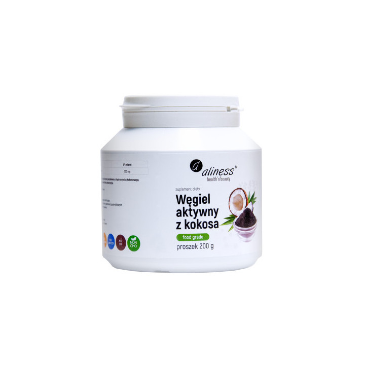 Węgiel aktywny z kokosa " FOOD GRADE" proszek 200 g suplement diety - Aliness