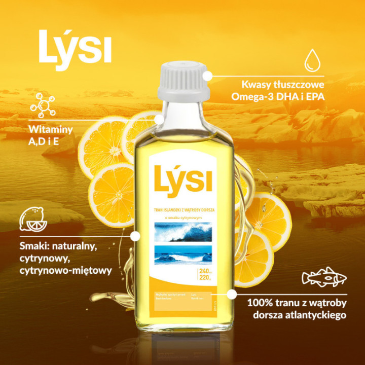 Tran islandzki o smaku cytrynowym 240 ml suplement diety - LYSI