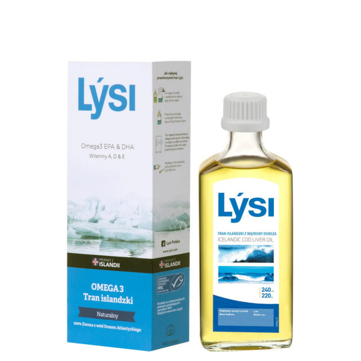 LYSI Tran islandzki naturalny 240 ml | Omega-3 DHA EPA + wit. A D E