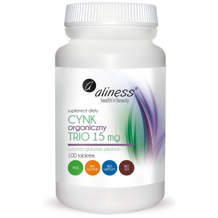 Cynk Organiczny Trio 15 mg 100 tabl. VEGE – 3 formy Aliness