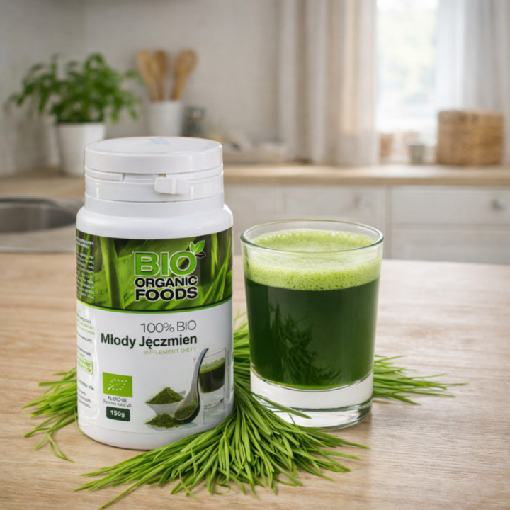 BIO Chlorella + Młody Jęczmień – Ekologiczny Zestaw z Oliwą i Shakerem