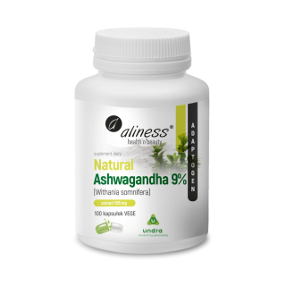 Naturalna Ashwagandha 555 mg 9% x 100 Vege caps Aliness suplement diety