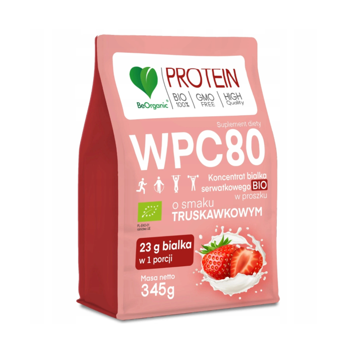 Białko Serwatkowe WPC 80 Truskawka BIO 345g – BeOrganic