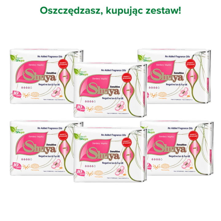 Zestaw 6x Podpaski dzienne Shuya Health Sensitive 60 szt. + Darmowa dostawa