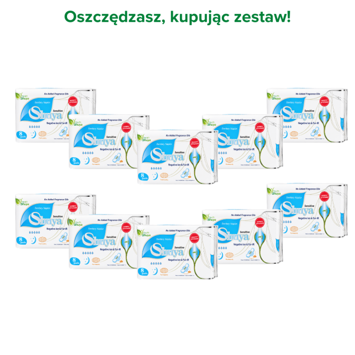 Zestaw 10x Podpaski nocne Shuya Health Sensitive 80 szt. + Darmowa dostawa