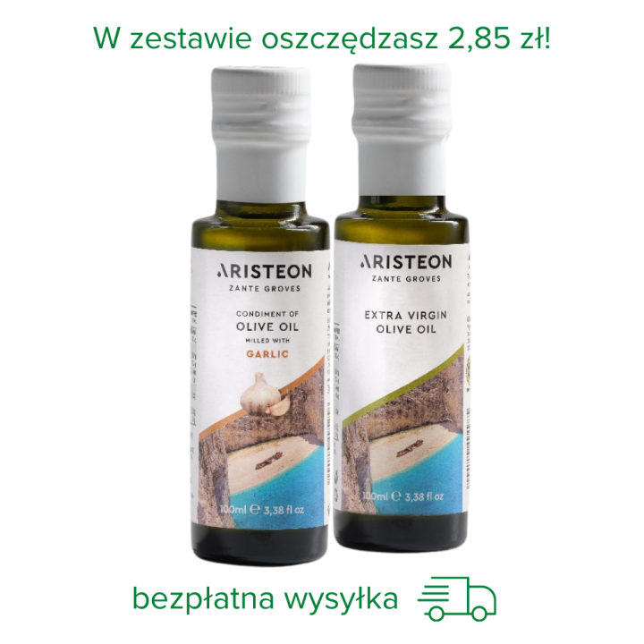 Oliwa Aristeon zestaw 2x100 ml oliwa extra virgin + z czosnkiem BEZPŁATNA DOSTAWA