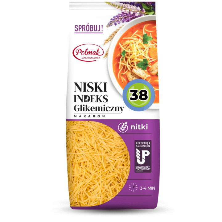 Nitki Niski Indeks Glikemiczny 250 g POLMAK – Makaron IG 38