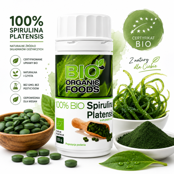 BIO Spirulina Platensis 4×80 g (1280 tabletek) – Zestaw BIO