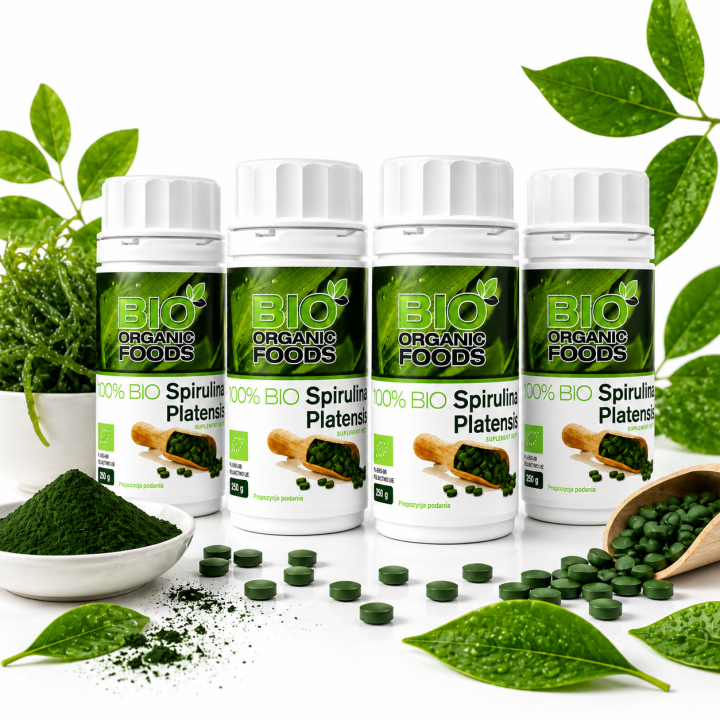 BIO Spirulina Platensis 4×80 g (1280 tabletek) – Zestaw BIO
