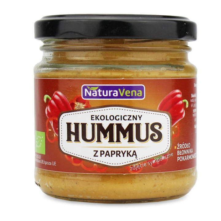 Hummus z papryką BIO Naturavena 185 g – ekologiczna pasta z ciecierzycy