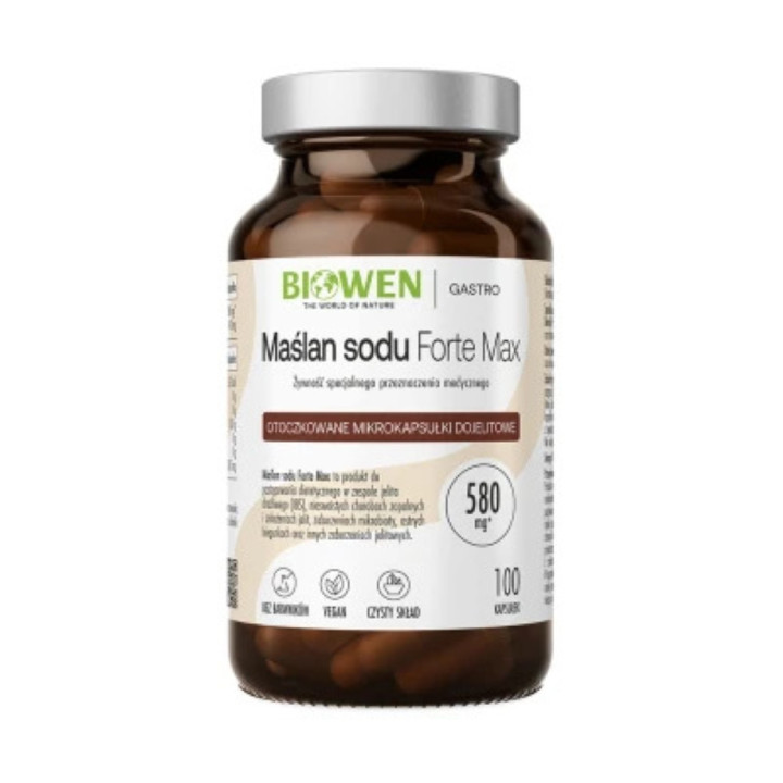Maślan sodu Forte Max 580 mg Biowen 100 kapsułek | Mikrokapsułkowany