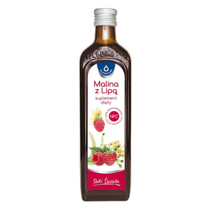 Oleofarm Sok z malin z lipą 490 ml – suplement diety