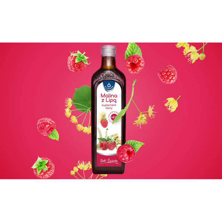 Oleofarm Sok z malin z lipą 490 ml – suplement diety