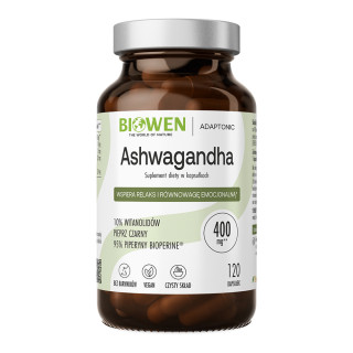 Ashwagandha 400 mg 10% witanolidów Biowen 120 kapsułek | Suplement
