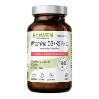 Witamina D3 + K2 Forte12000 IU (60 kapsułek) suplement diety - Biowen