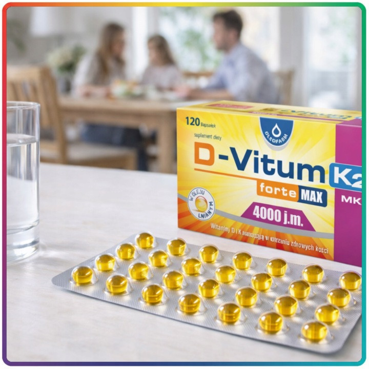 D-Vitum Forte MAX witamina D + K2 +MK 7 120 kapsułek Oleaofarm suplement diety