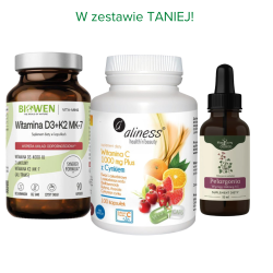 Zestaw jesienny 75+ - D3+K2, Witamina C z cynkiem i Pelargonia